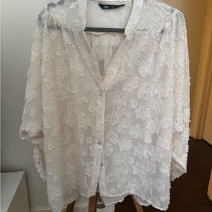Zara Cream Floral Lace Blouse oversized
